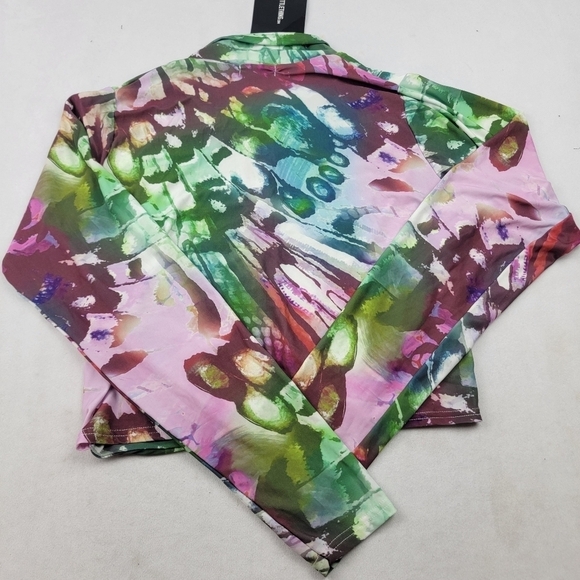 NWT Pretty Little Thing printed slinky ruched front long sleeve crop top - Picture 7 of 8